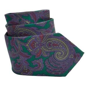 Luciano Barbera Men's 100% Silk Necktie ITALY Paisley Purple Green Burgundy READ